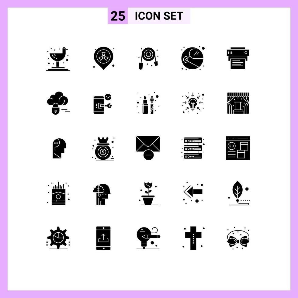 25 Universal Solid Glyph Signs Symbols of printing printer mechanical cosmonaut helmet Editable Vector Design Elements