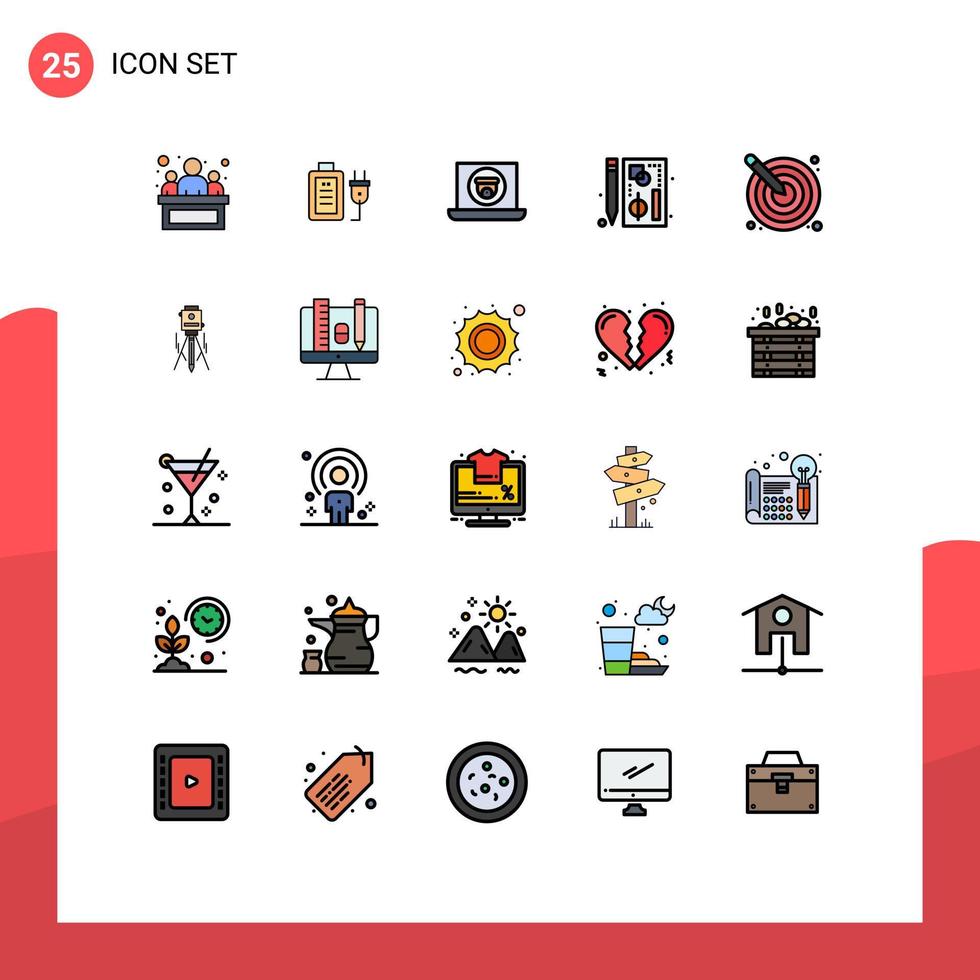 25 Filled line Flat Color concept for Websites Mobile and Apps artistic web laptop page chart Editable Vector Design Elements