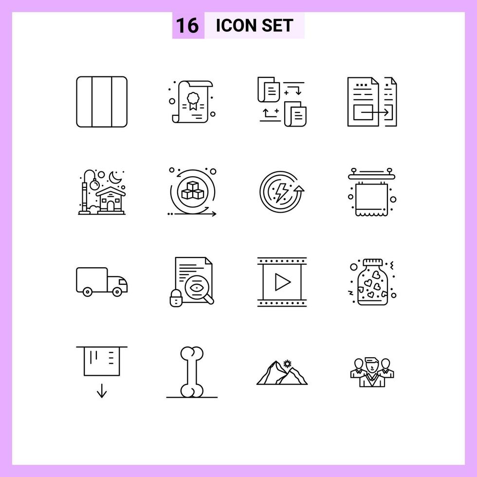 Group of 16 Outlines Signs and Symbols for light home transfer invoice document Editable Vector Design Elements