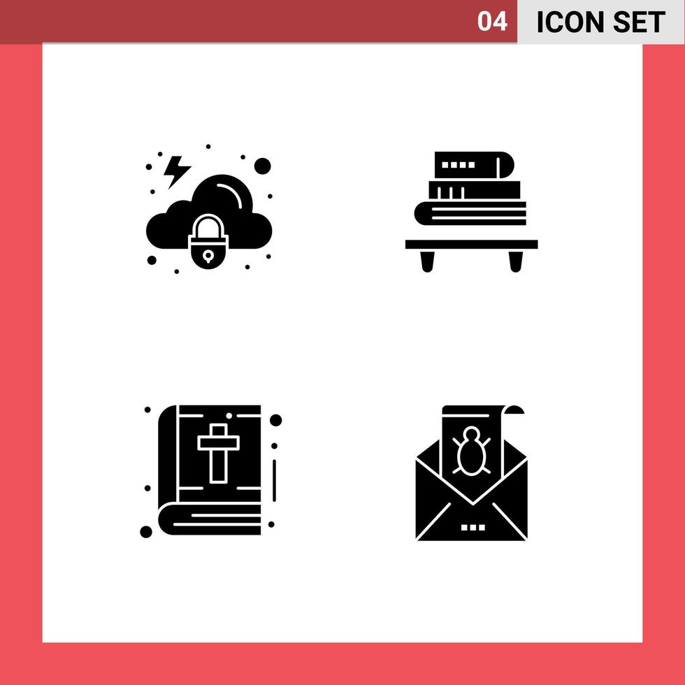 Group of 4 Solid Glyphs Signs and Symbols for cloud book security education thanksgiving Editable Vector Design Elements