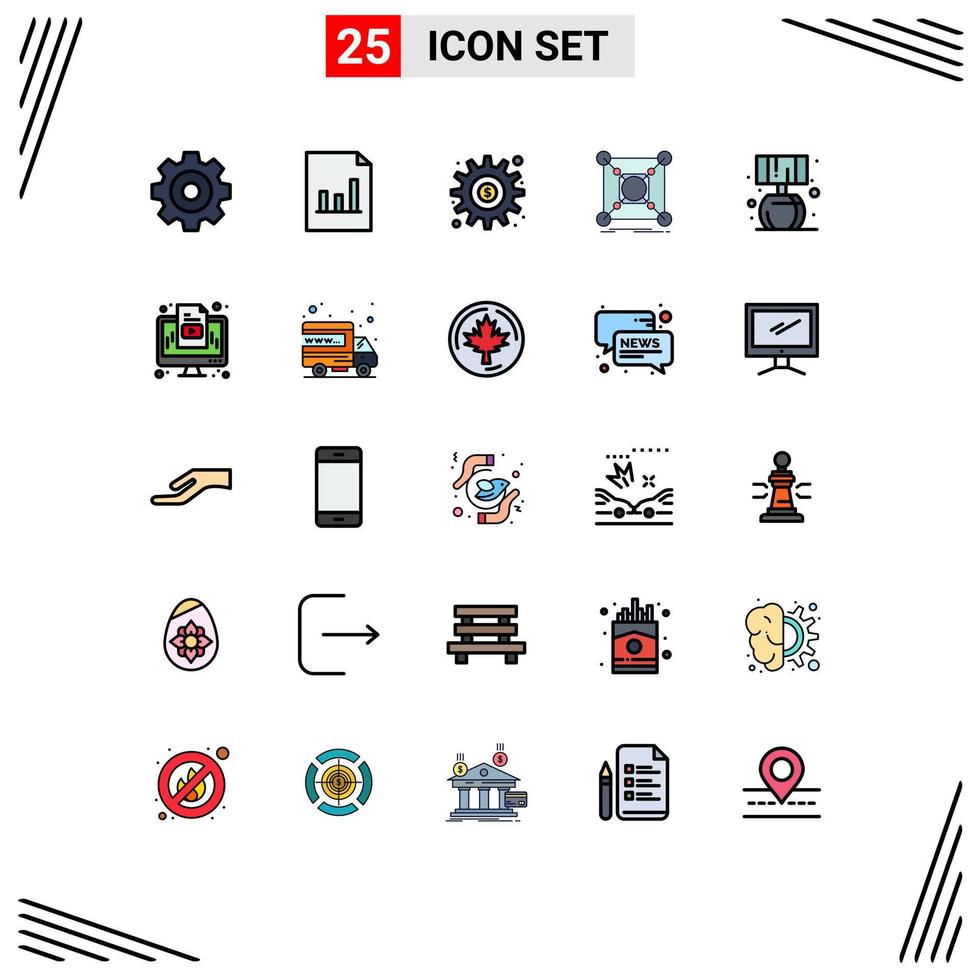 25 Thematic Vector Filled line Flat Colors and Editable Symbols of living hub generate data center Editable Vector Design Elements