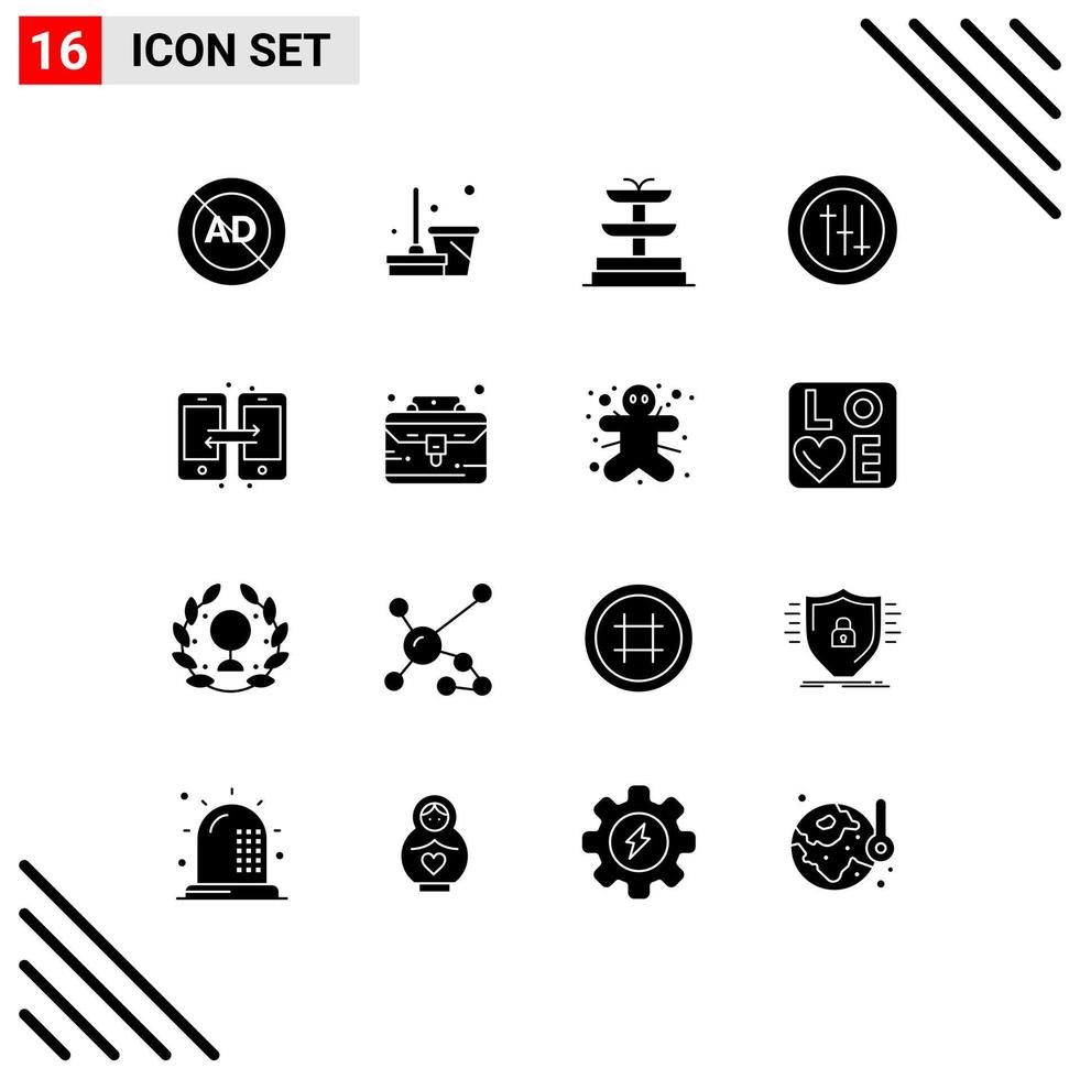 Modern Set of 16 Solid Glyphs and symbols such as mobile data sweep connection preferences Editable Vector Design Elements