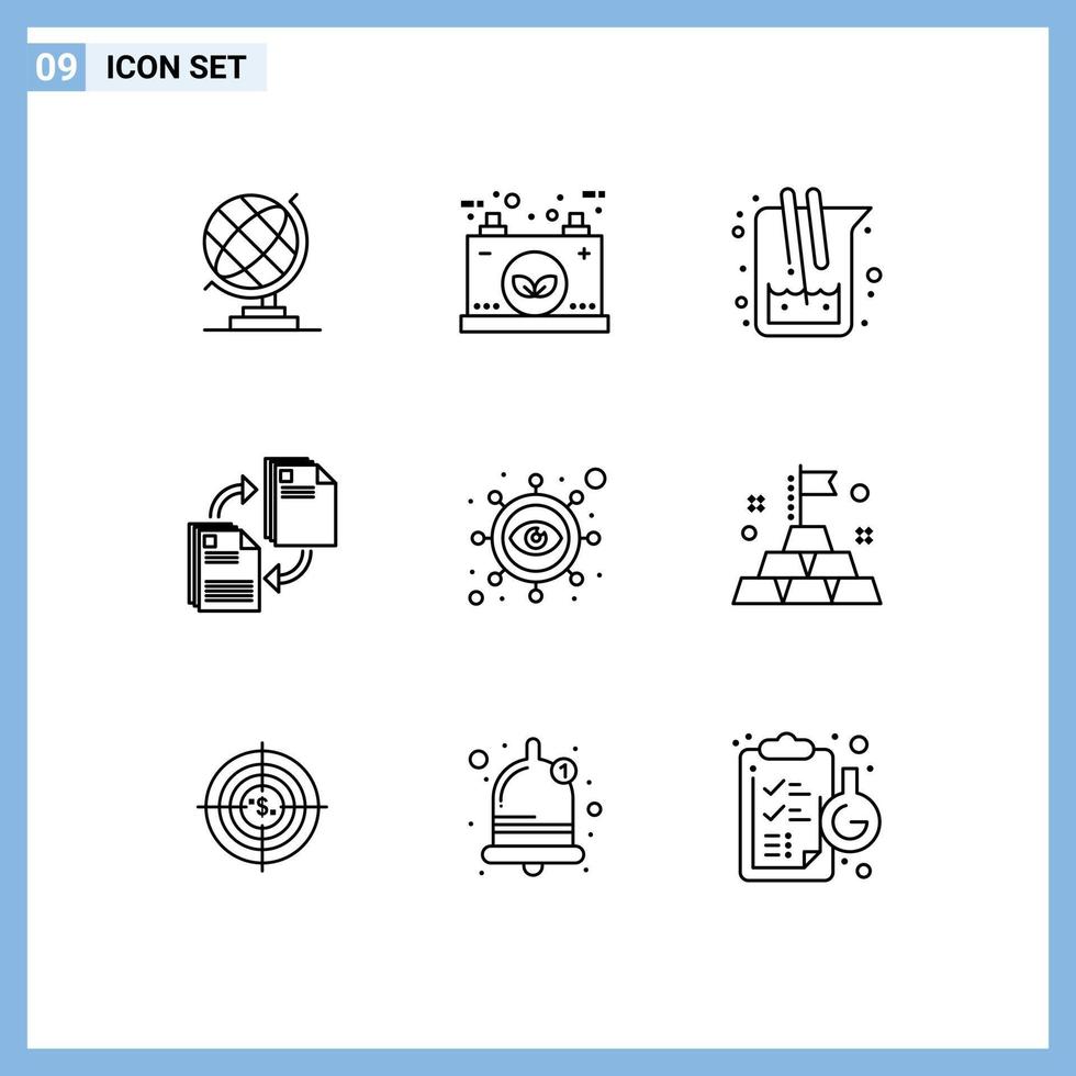 Mobile Interface Outline Set of 9 Pictograms of copying file chemistry share lab Editable Vector Design Elements