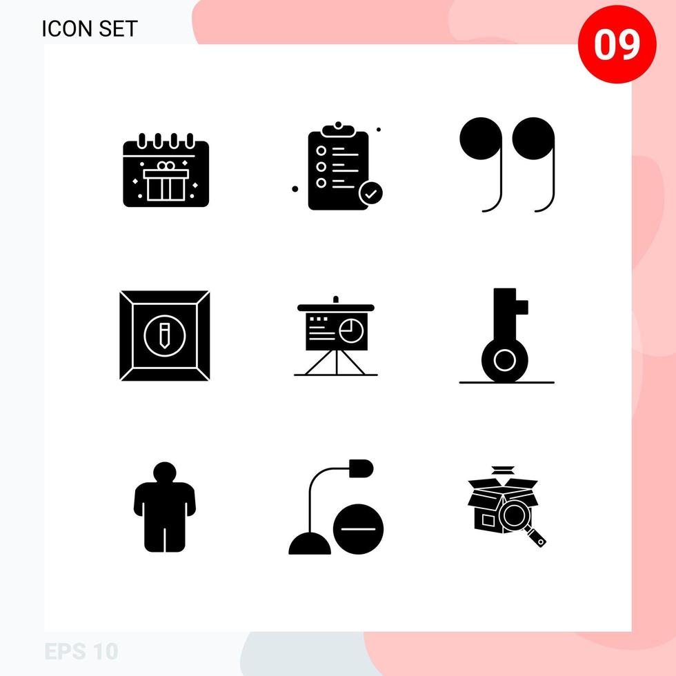 conjunto de pictogramas de 9 glifos sólidos simples de elementos de diseño vectorial editables de presentación de tablero de cotizaciones comerciales de bloqueo vector