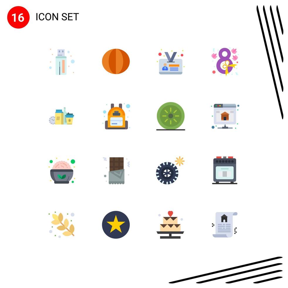 Pack of 16 Modern Flat Colors Signs and Symbols for Web Print Media such as milk food employee ribbon flower Editable Pack of Creative Vector Design Elements