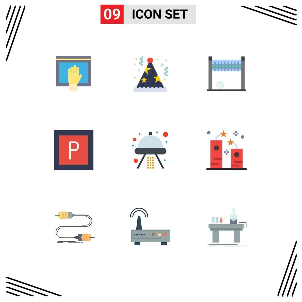 User Interface Pack of 9 Basic Flat Colors of space craft hat vehicles volleyball Editable Vector Design Elements