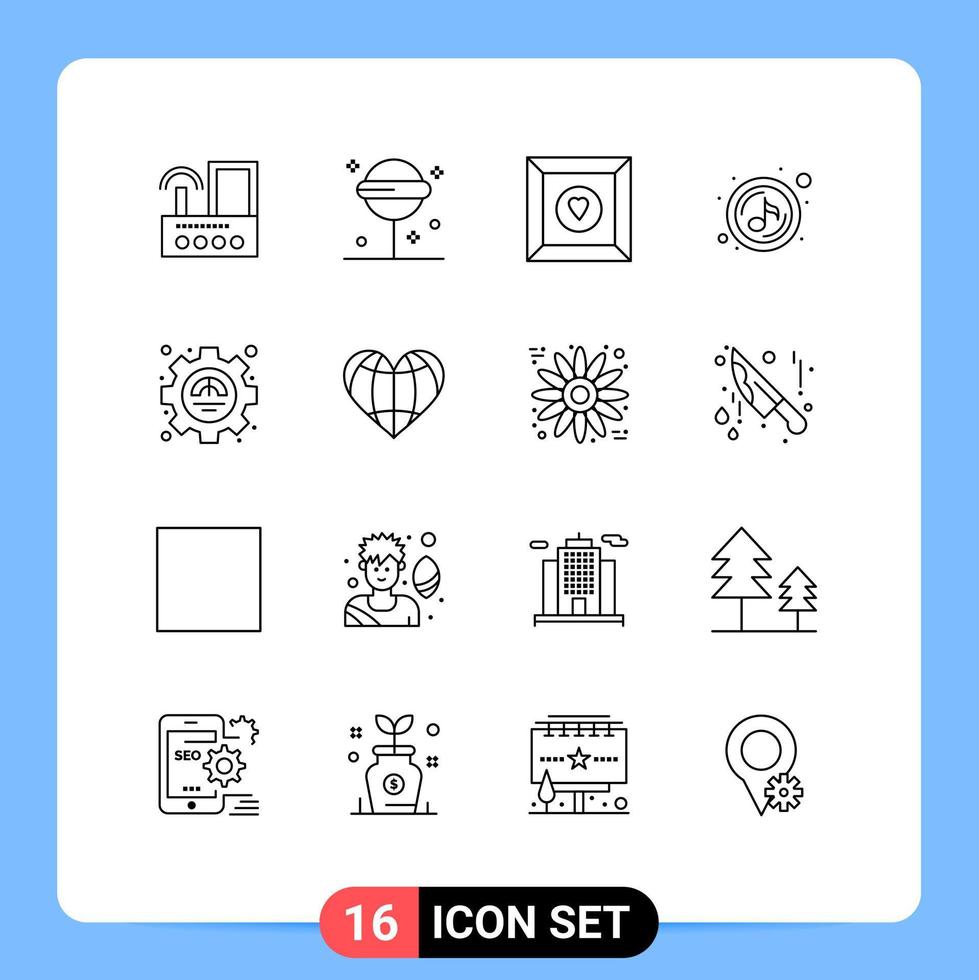 paquete de iconos de vector de stock de 16 signos y símbolos de línea para elementos de diseño de vector editables de música de corchea de sonido de excelencia