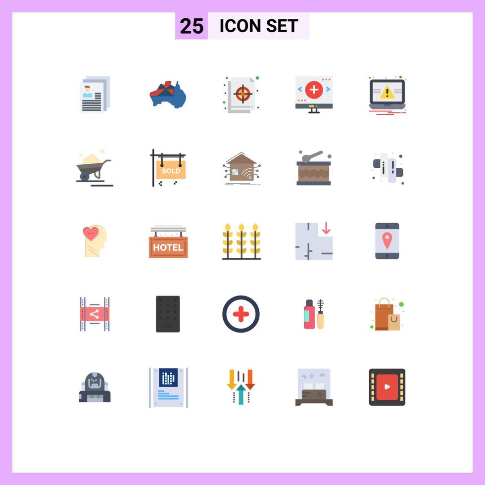 25 User Interface Flat Color Pack of modern Signs and Symbols of magnifier find flag computer target Editable Vector Design Elements