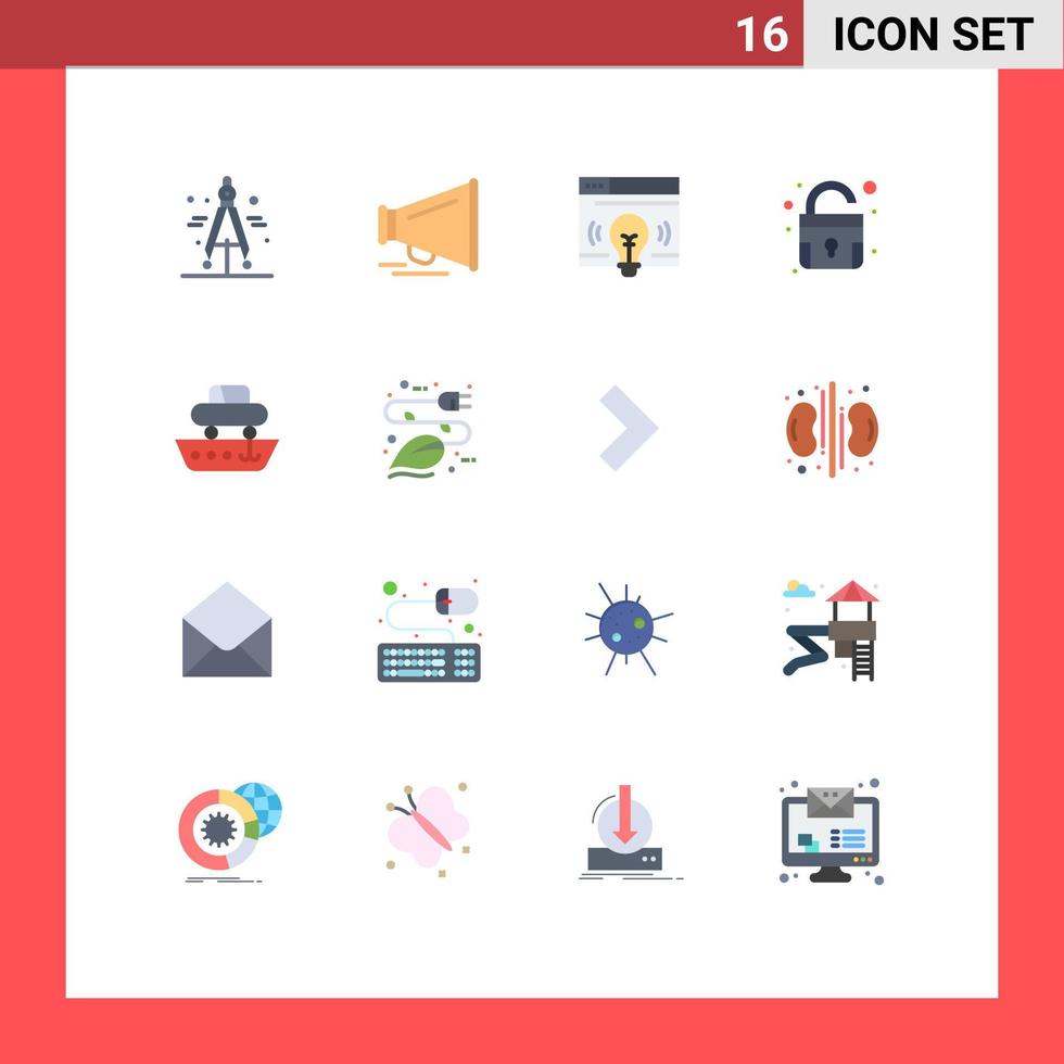 Modern Set of 16 Flat Colors and symbols such as vessel ship webpage cargo unlock Editable Pack of Creative Vector Design Elements