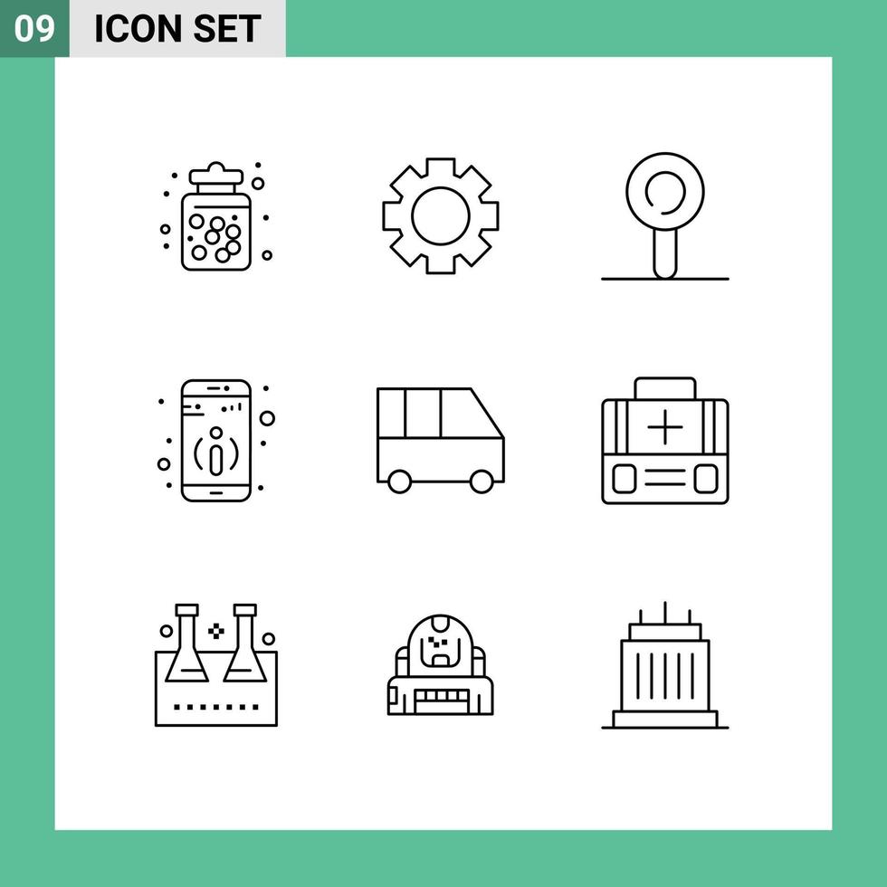 Universal Icon Symbols Group of 9 Modern Outlines of briefcase minibus lollipop family van more Editable Vector Design Elements