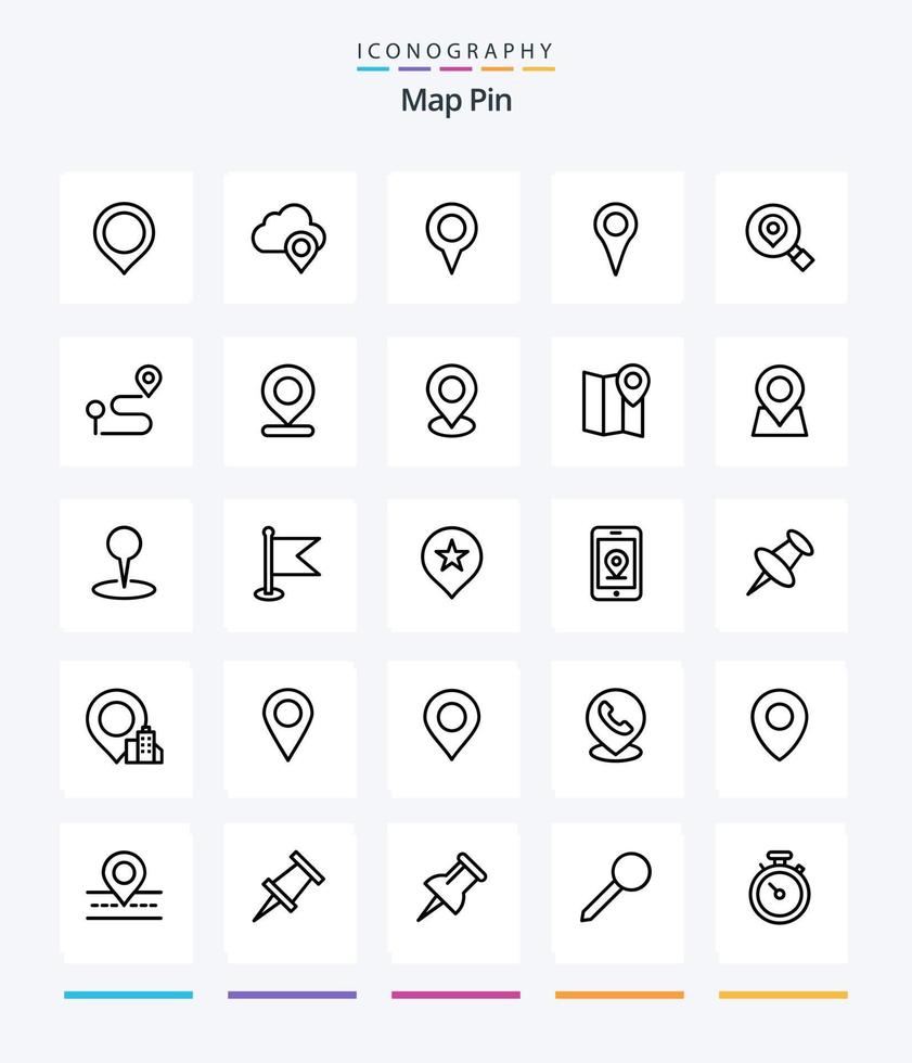 Creative Map Pin 25 OutLine icon pack  Such As map. location. geo location. map. research vector