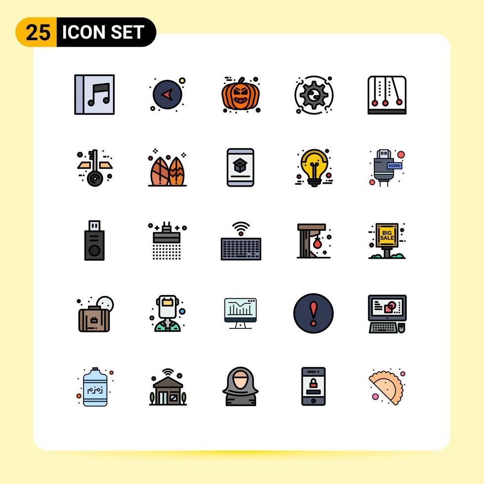 25 Universal Filled line Flat Color Signs Symbols of mechanics development halloween options setting Editable Vector Design Elements