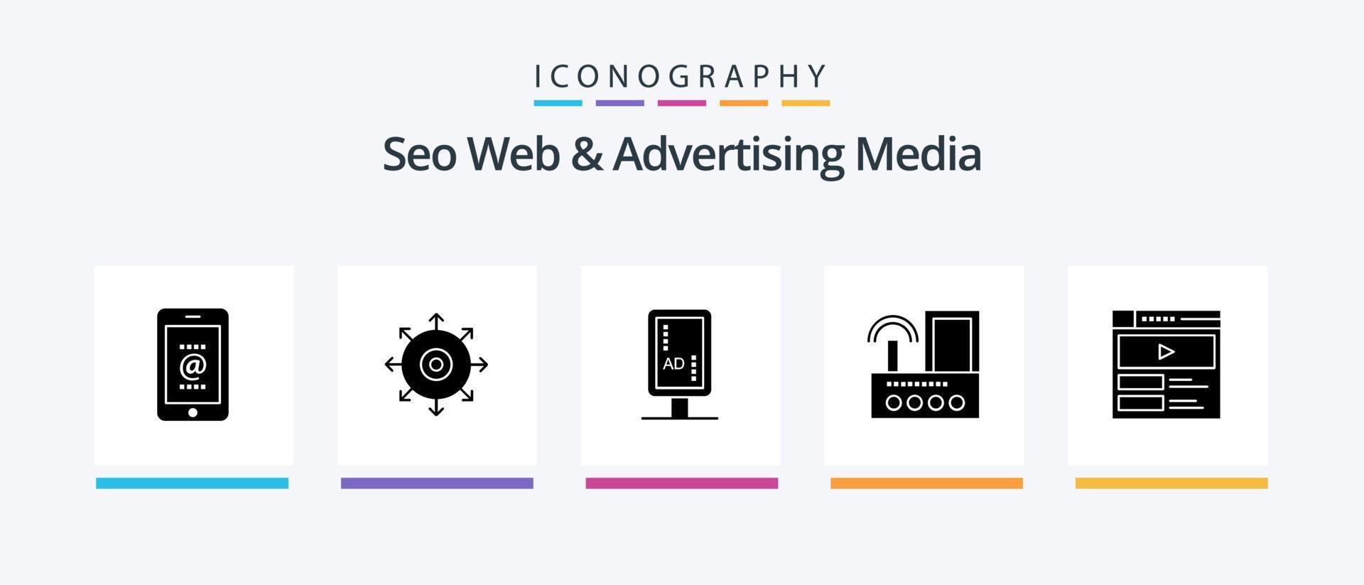 paquete de iconos de glifo 5 de medios publicitarios y web seo que incluye radio. señal. éxito. dispositivo. tablero de anuncios diseño de iconos creativos vector