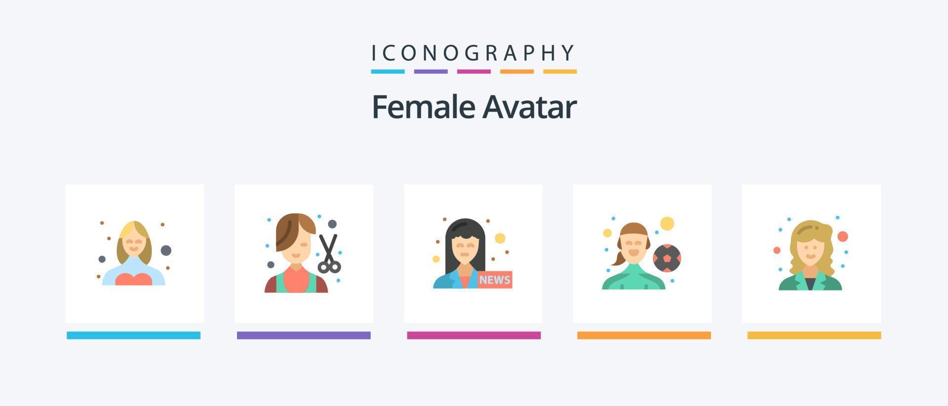 avatar femenino plano 5 paquete de iconos que incluye académico. juego al aire libre. femenino. jugador de fútbol. presentador de noticias diseño de iconos creativos vector