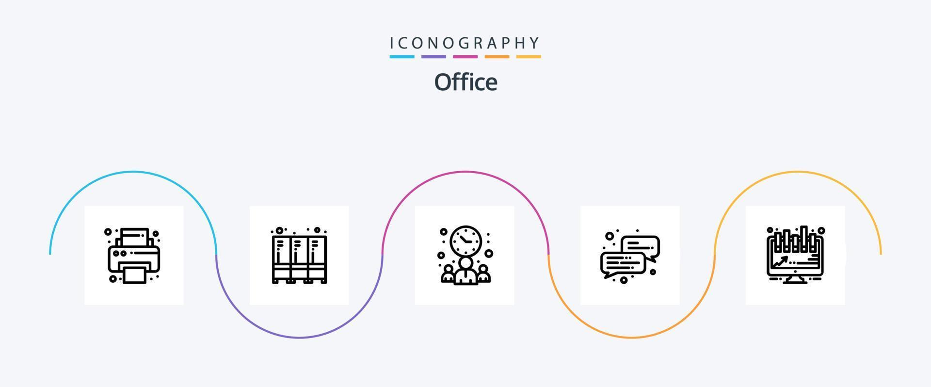 paquete de iconos de la línea de oficina 5 que incluye . junta. reunión. analítica. charlar vector