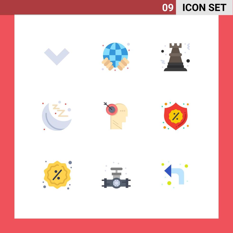Pack of 9 Modern Flat Colors Signs and Symbols for Web Print Media such as precision arrow chess moon gym Editable Vector Design Elements