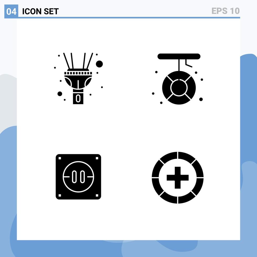 conjunto de 4 glifos sólidos vectoriales en cuadrícula para elementos de diseño vectorial editables de enfermedad de fusión de barco de electricidad flash vector