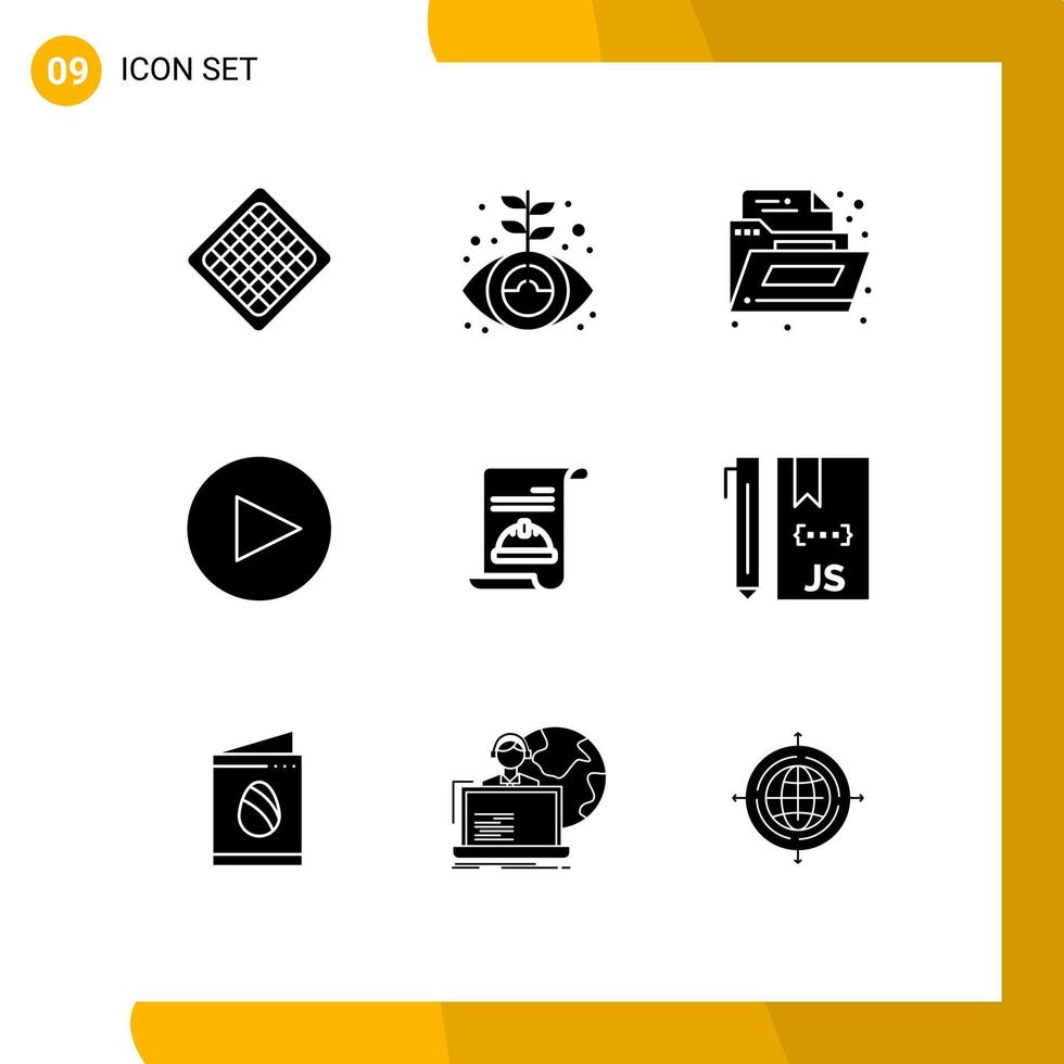 Editable Vector Line Pack of 9 Simple Solid Glyphs of cloud hat document card play Editable Vector Design Elements