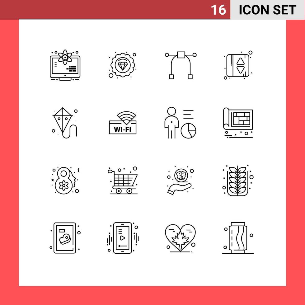 16 Universal Outline Signs Symbols of hotel spring graphic kite elevator indication Editable Vector Design Elements