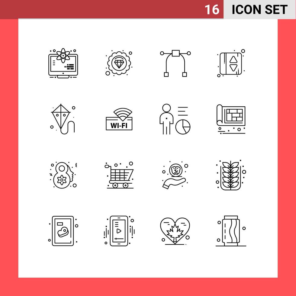 16 signos de contorno universal símbolos de elementos de diseño de vector editables de indicación de elevador de cometa gráfico de primavera de hotel