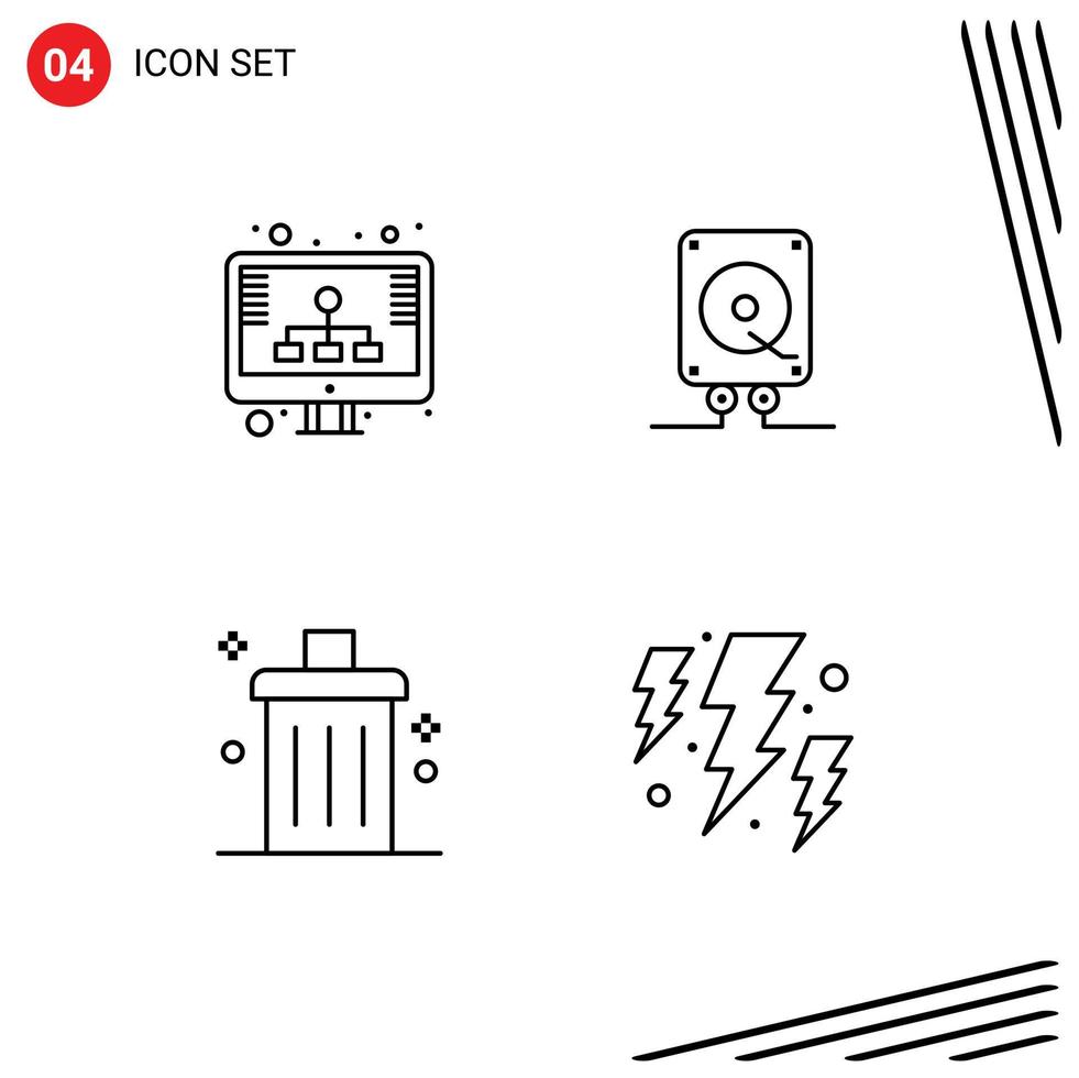 4 Creative Icons Modern Signs and Symbols of diagram cancel storage computing garbage Editable Vector Design Elements