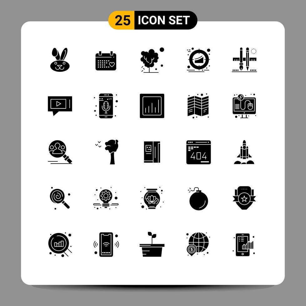 Modern Set of 25 Solid Glyphs Pictograph of stationary product global marketing target Editable Vector Design Elements