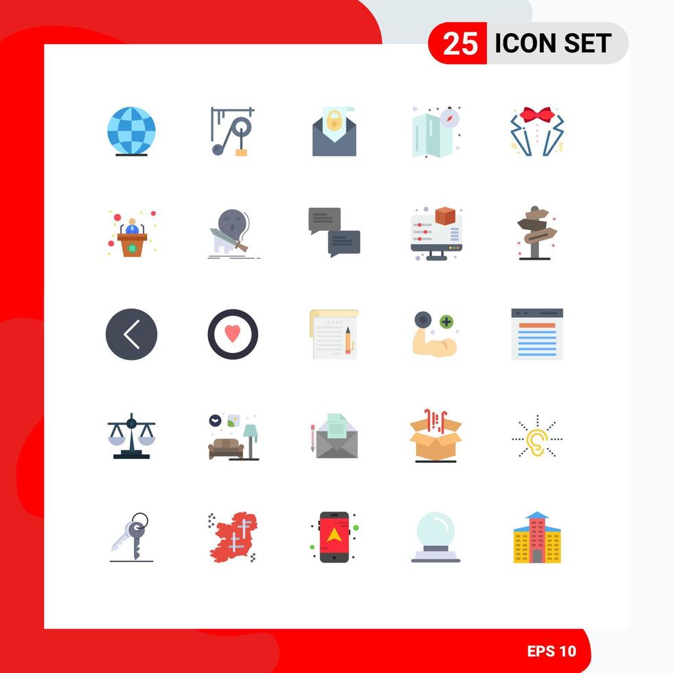 grupo universal de símbolos de iconos de 25 colores planos modernos de elementos de diseño de vector editables de ubicación de arco de correo electrónico de corazón de traje