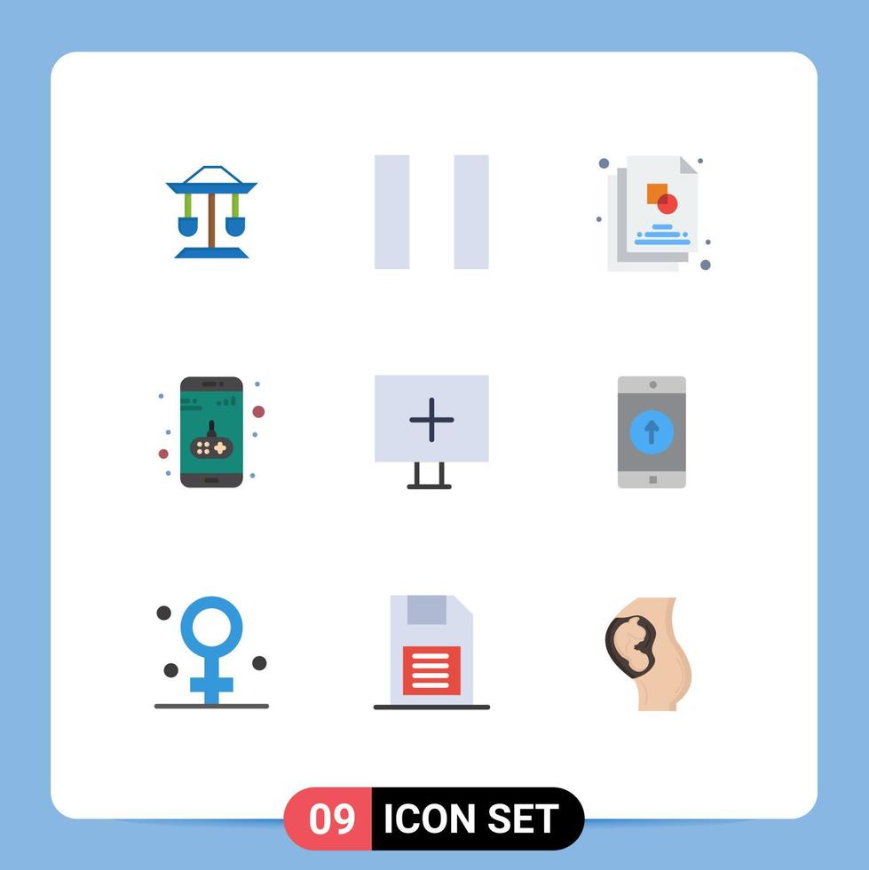 Pack of 9 creative Flat Colors of application virus design alert mobile Editable Vector Design Elements