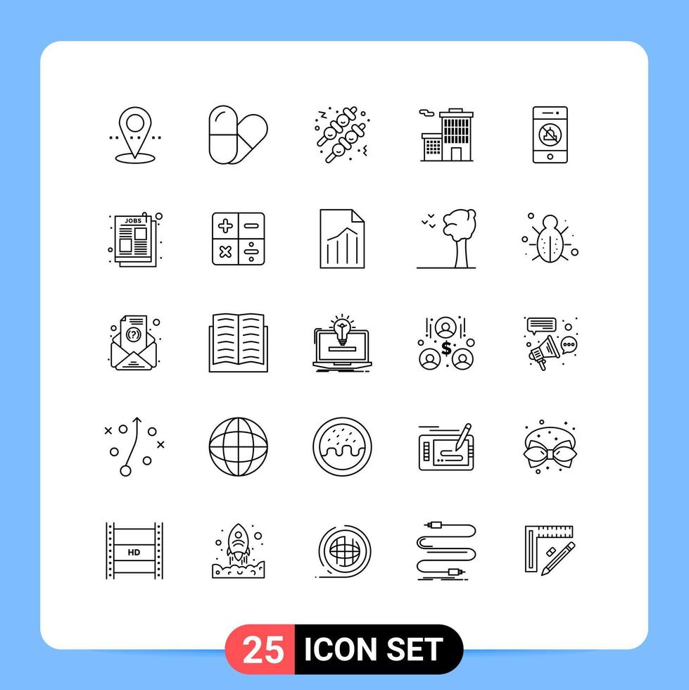 Stock Vector Icon Pack of 25 Line Signs and Symbols for post ad building technology mute Editable Vector Design Elements