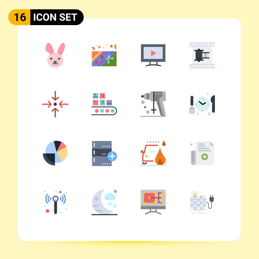 Set of 16 Modern UI Icons Symbols Signs for scale arrow video movie strip filmstrip Editable Pack of Creative Vector Design Elements