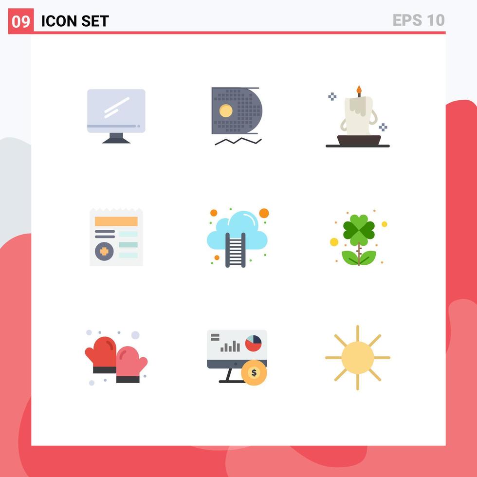 Group of 9 Modern Flat Colors Set for medical document mining basic illumination Editable Vector Design Elements