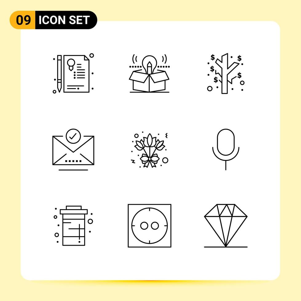 Modern Set of 9 Outlines and symbols such as flower select solution letter check mark Editable Vector Design Elements