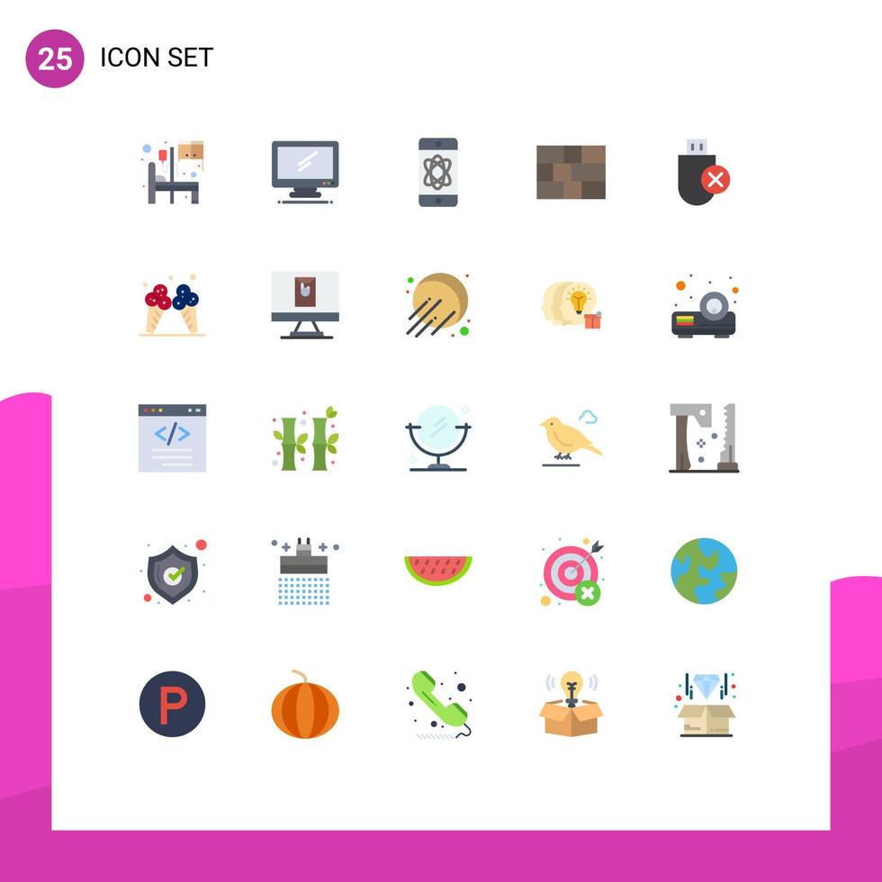 User Interface Pack of 25 Basic Flat Colors of devices security pc protection tech Editable Vector Design Elements