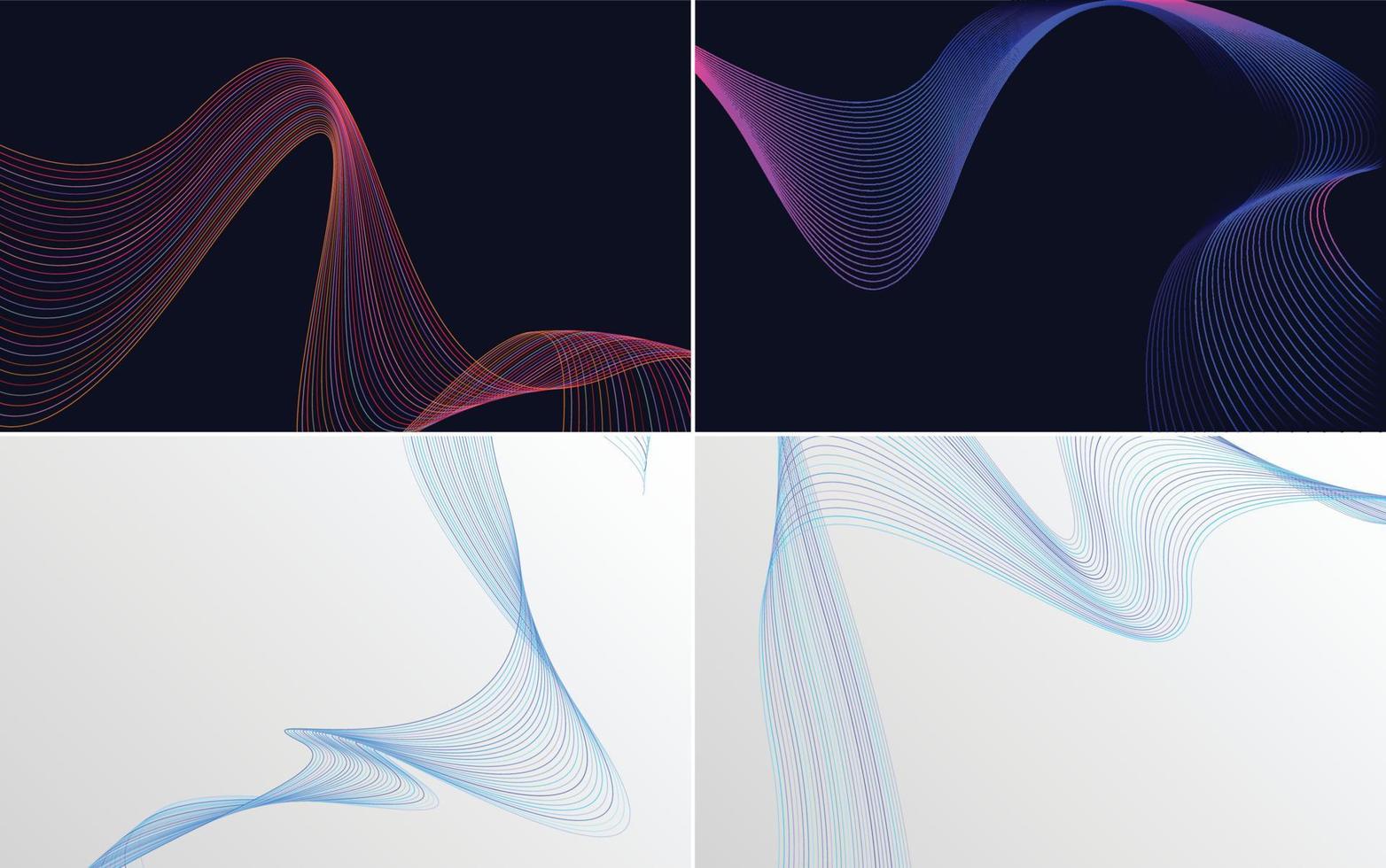 conjunto de 4 líneas de ondas abstractas de fondo de patrón de onda geométrica vector