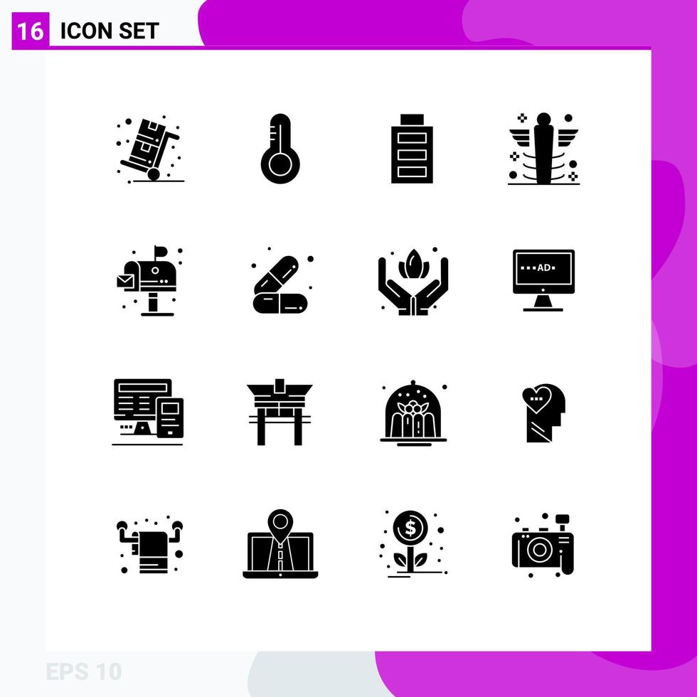 Set of 16 Modern UI Icons Symbols Signs for environment medicine battery medical health Editable Vector Design Elements