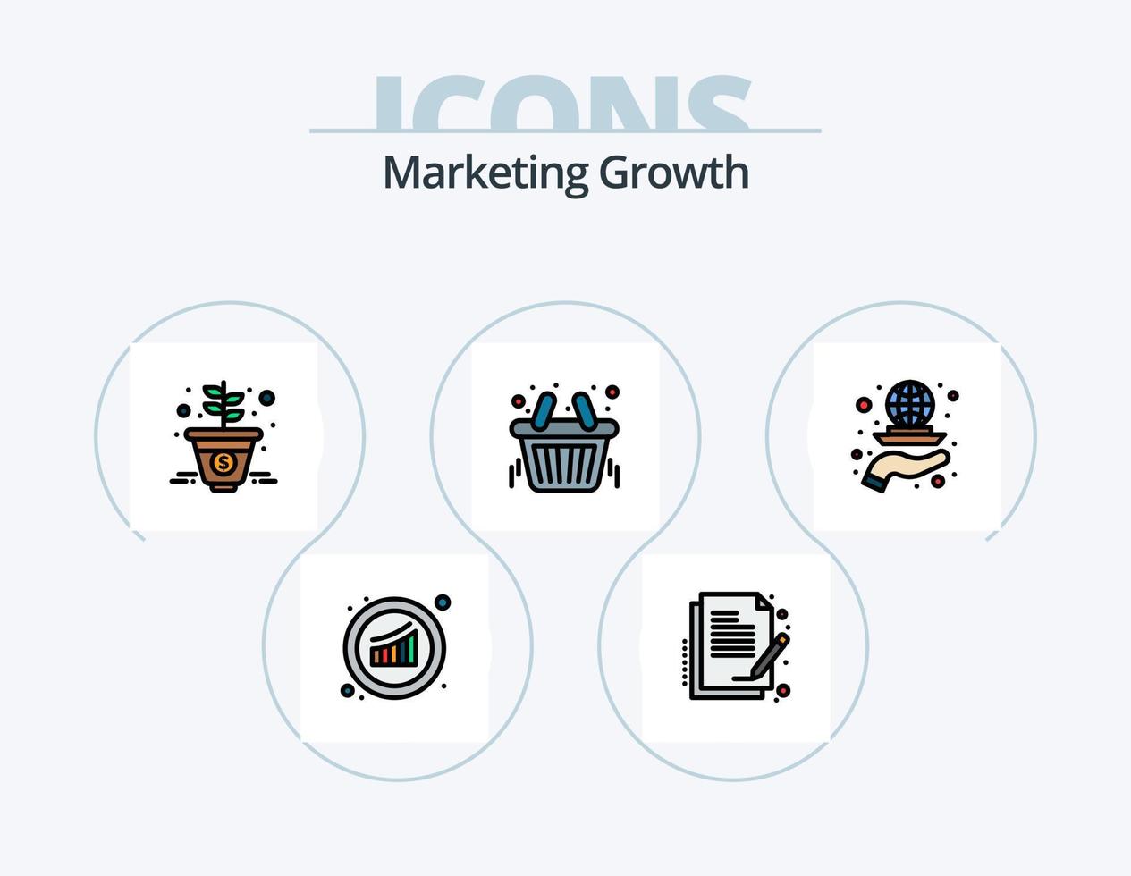 línea de crecimiento de marketing lleno de icono paquete 5 diseño de icono. información. presentación. servidor. cuadro. dinero vector
