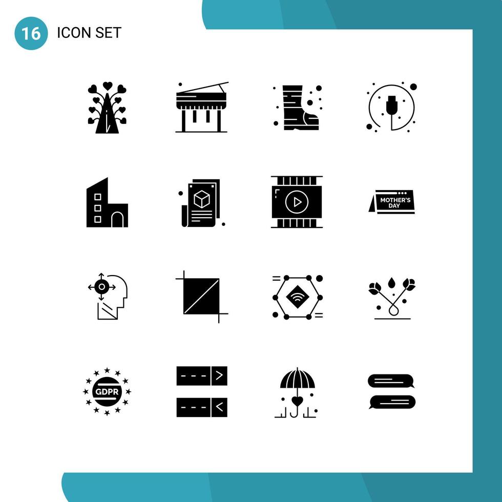 16 iconos creativos, signos y símbolos modernos de bienes raíces, botas, hardware de cable, elementos de diseño vectorial editables vector