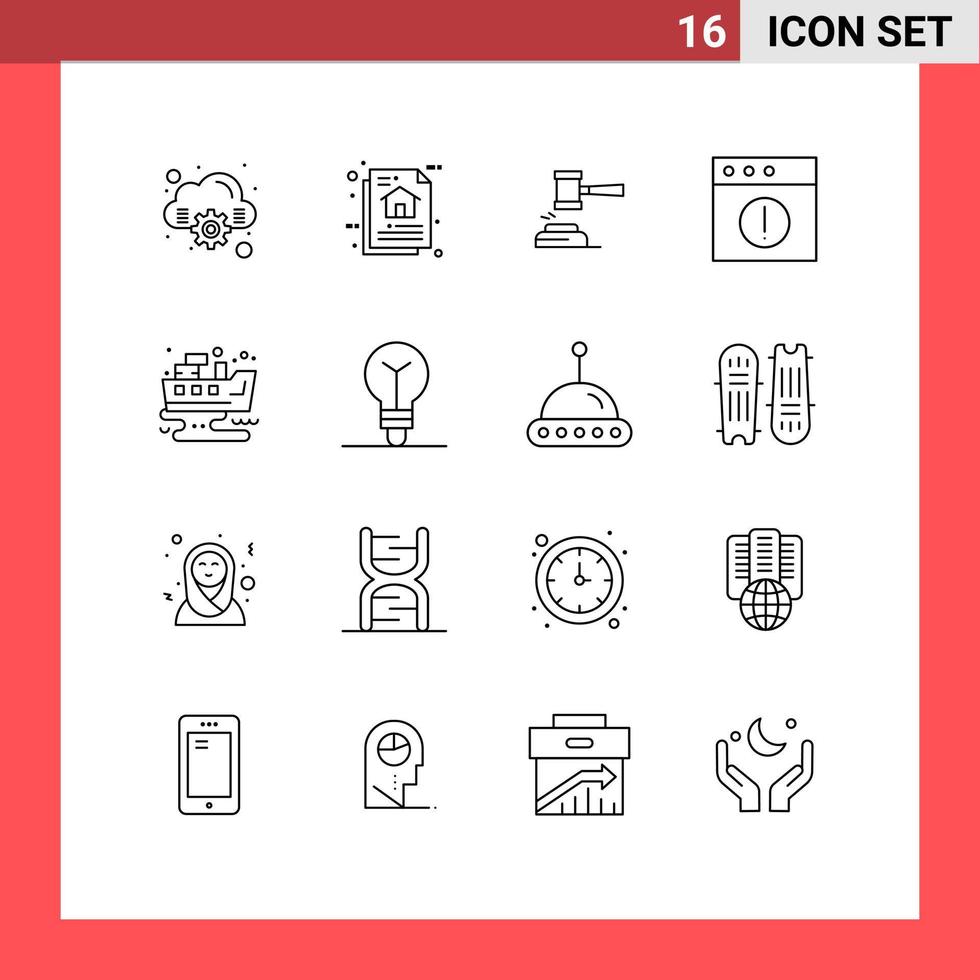 Set of 16 Modern UI Icons Symbols Signs for app legal action law hammer Editable Vector Design Elements