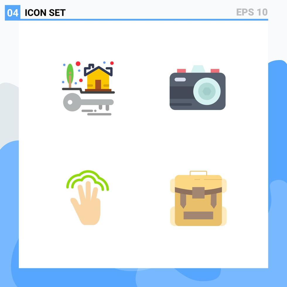 Modern Set of 4 Flat Icons Pictograph of house keys hand real estate summer multiple touch Editable Vector Design Elements