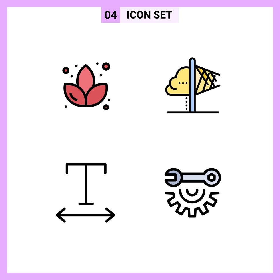 Mobile Interface Filledline Flat Color Set of 4 Pictograms of lotus tracking creativity insight garage tools Editable Vector Design Elements