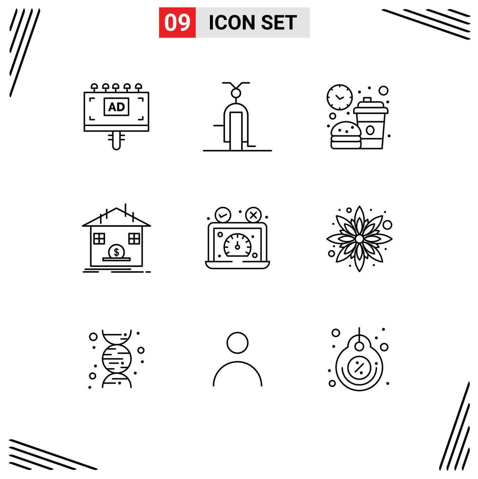 9 Universal Outlines Set for Web and Mobile Applications refund safe vehicles deposit lunch Editable Vector Design Elements