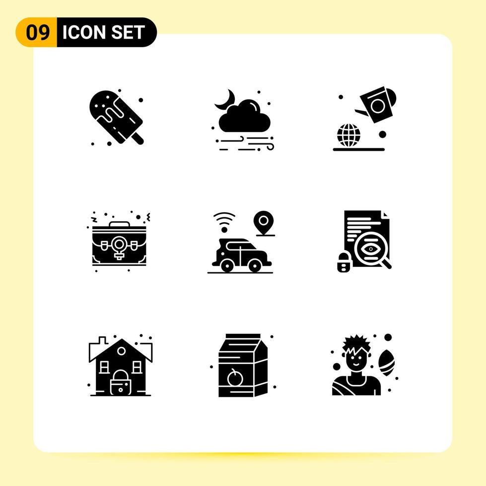 Set of 9 Modern UI Icons Symbols Signs for portfolio employee weather case farming Editable Vector Design Elements