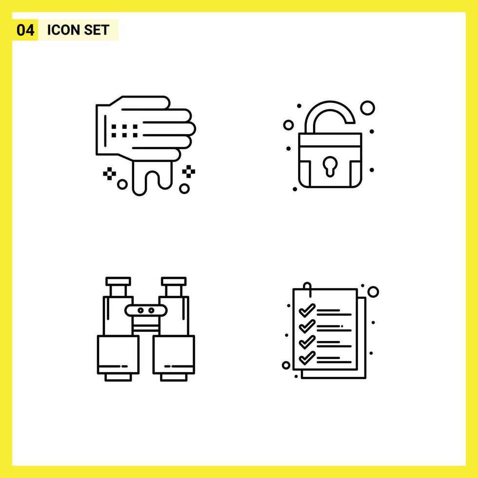 Group of 4 Modern Filledline Flat Colors Set for hand explore lock binoculars check Editable Vector Design Elements