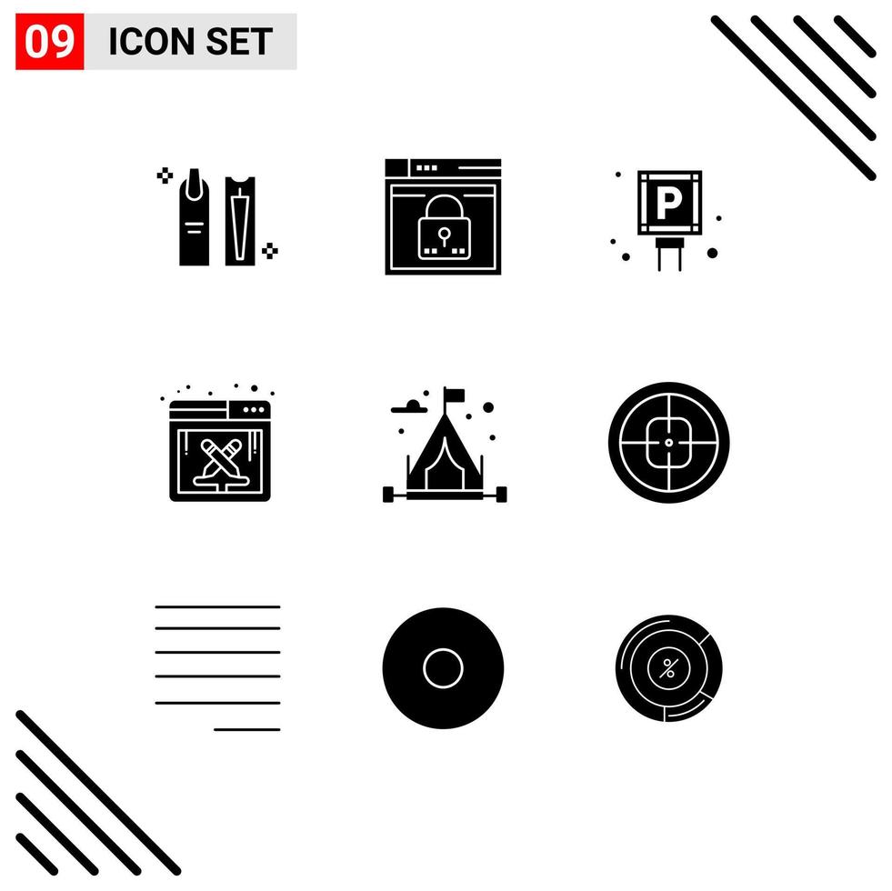 Group of 9 Modern Solid Glyphs Set for software design layout sign lot Editable Vector Design Elements