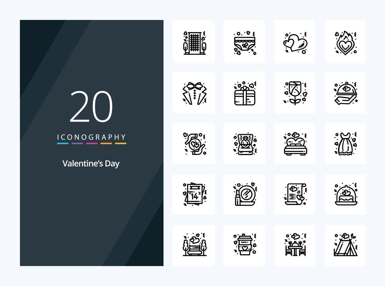 20 Valentines Day Outline icon for presentation vector