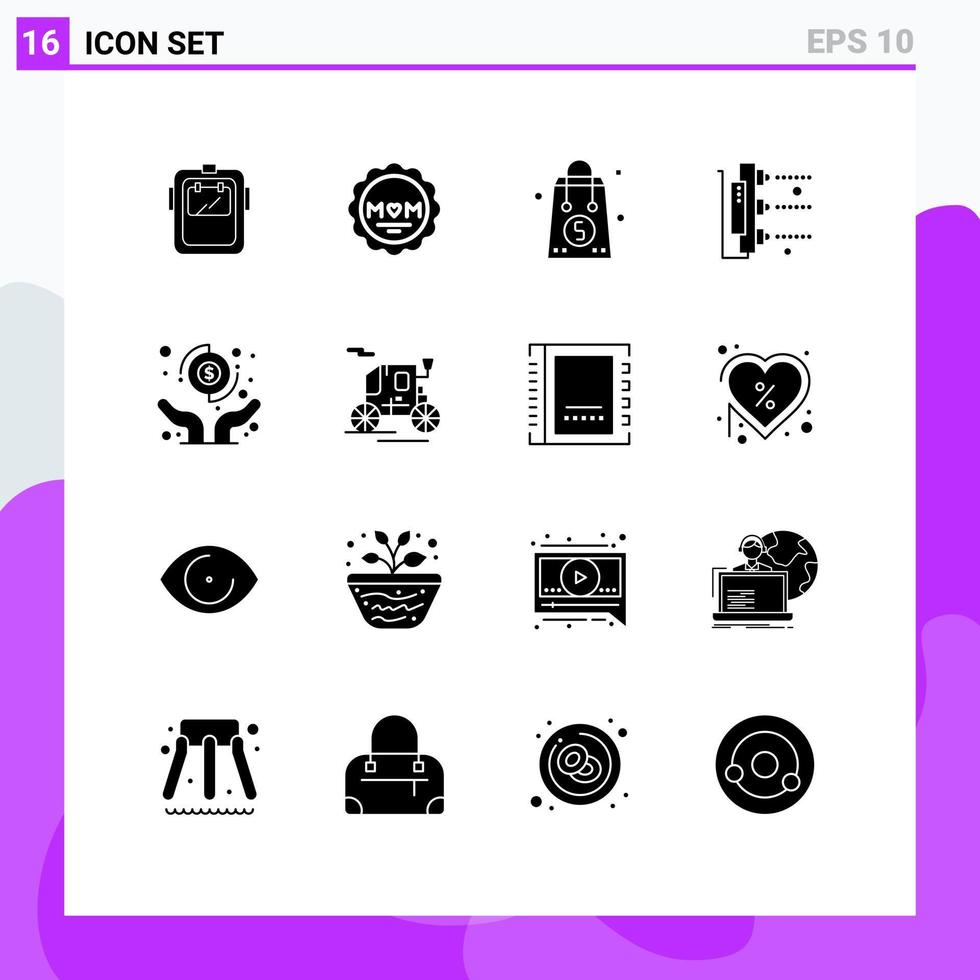 16 Thematic Vector Solid Glyphs and Editable Symbols of scanner printing mom factory shopping Editable Vector Design Elements