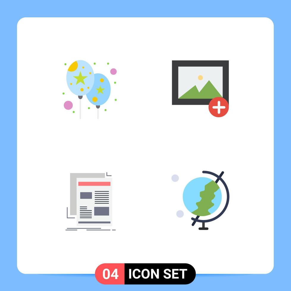 conjunto de pictogramas de 4 iconos planos simples de medios de globo agregar noticias tierra elementos de diseño vectorial editables vector