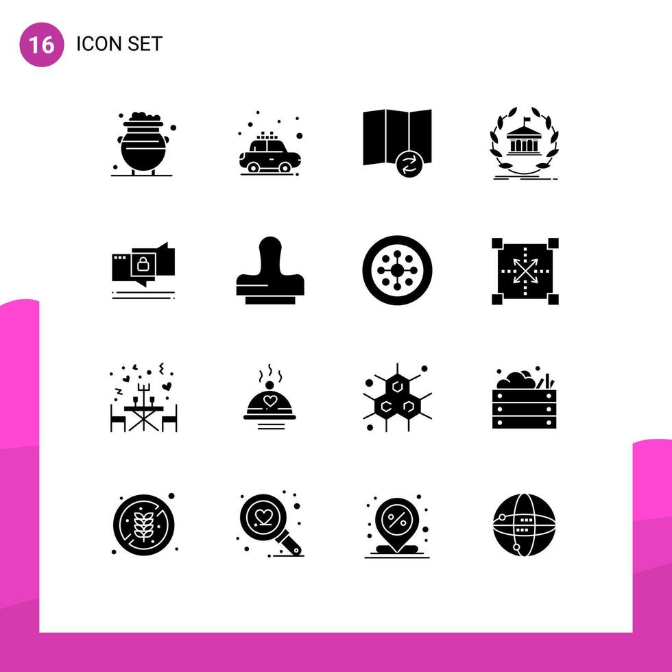 Set of 16 Vector Solid Glyphs on Grid for education university rent online bank Editable Vector Design Elements