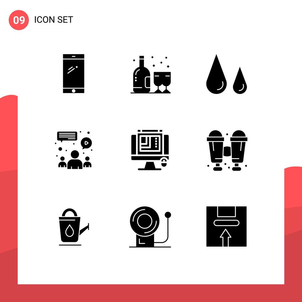 Group of 9 Solid Glyphs Signs and Symbols for css design meeting bottle group science Editable Vector Design Elements