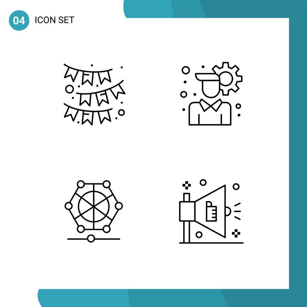 Modern Set of 4 Filledline Flat Colors and symbols such as celebrate language ribbon user setting ad Editable Vector Design Elements